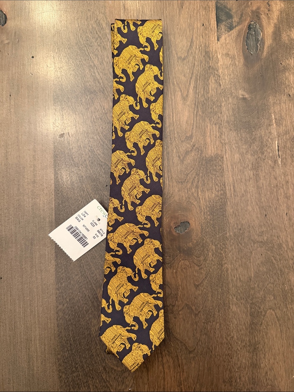 NWT Crewcuts J.Crew Boys Elephant Tie Navy Gold 100% Silk 52" Size 8-16